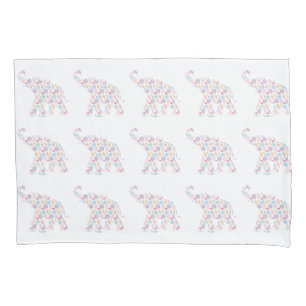 Housse D'oreillers Eléphant Motif Aquarelle Fleurs Unique Moderne