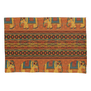 Housse D'oreillers Eléphants Indiens, Orange Traditionnel Sans Seamle
