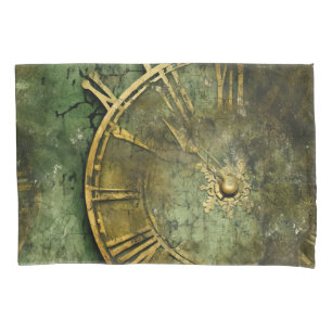 Housse D'oreillers Émeraude Green Rustic Steampunk Horloge (12)