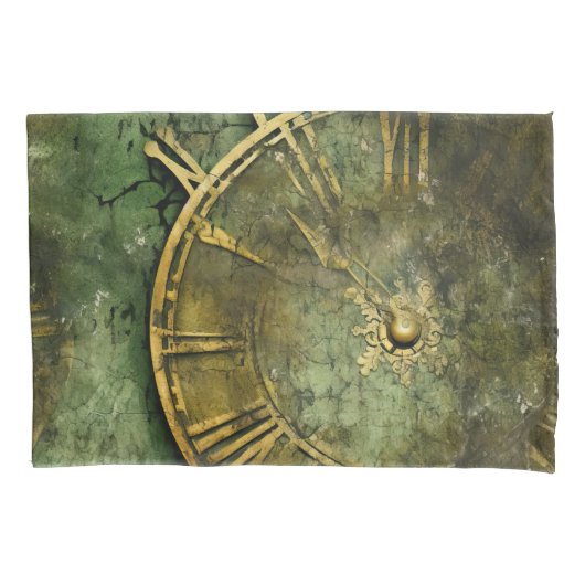 Housse D'oreillers Émeraude Green Rustic Steampunk Horloge (12) (devant-gauche)