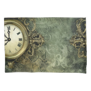 Housse D'oreillers Émeraude Green Rustic Steampunk Horloge (4)