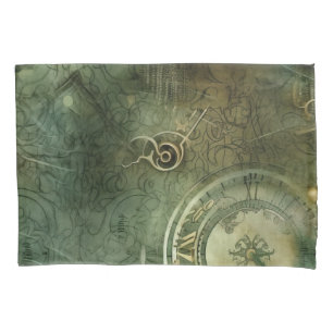Housse D'oreillers Émeraude Green Rustic Steampunk Horloge (5)