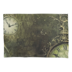 Housse D'oreillers Émeraude Green Rustic Steampunk Horloge (9)