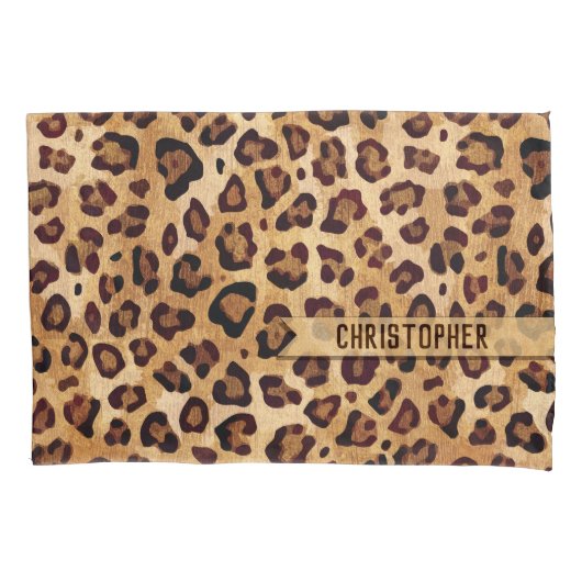 Housse D'oreillers Empreinte de léopard Rustic Texture Nom de l'ajout (devant)