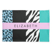 Housse D'oreillers Empreinte de léopard, Zebra Print, Bleu, Votre nom (Dos)