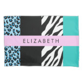 Housse D'oreillers Empreinte de léopard, Zebra Print, Bleu, Votre nom (devant)