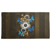 Housse D'oreillers Engrenages à vapeur et papillons bleus (devant-Droit)