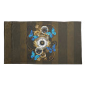 Housse D'oreillers Engrenages à vapeur et papillons bleus (Dos-gauche)