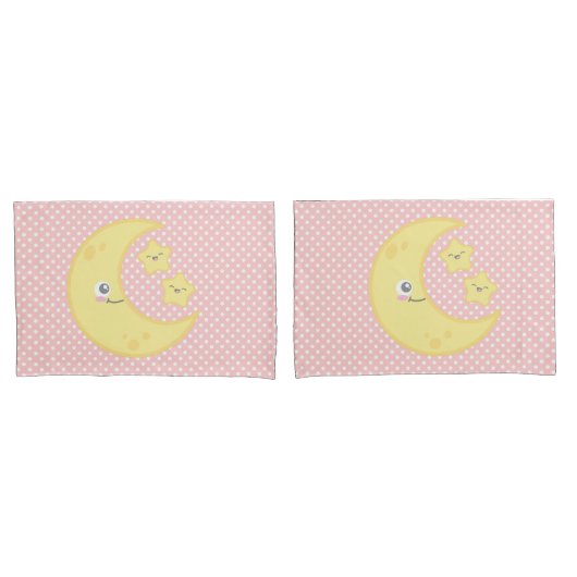 Housse D'oreillers Ensemble de Coques Coussins Kawaii Moon & Stars (devant-Set)