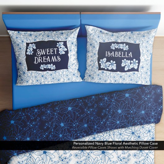 Housse D'oreillers Esthétique florale bleue marine personnalisée