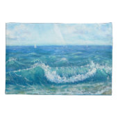 Housse D'oreillers Eté, vagues bleues, peinture acrylique. (Dos)