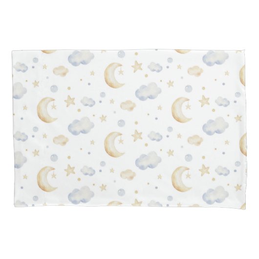 Housse D'oreillers Etoiles de lune d'aquarelle et Motif de nuage (devant)