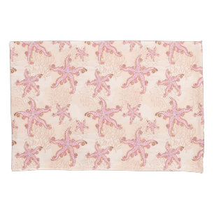 Housse D'oreillers Étoiles de mer et motif pastel rose corail