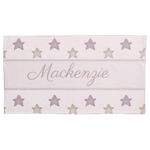 Housse D'oreillers Étoiles mignonnes avec nom personnalisé sur rose