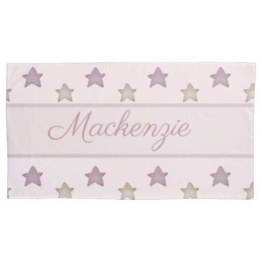 Housse D'oreillers Étoiles mignonnes avec nom personnalisé sur rose (devant)