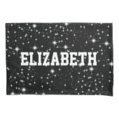 Housse D'oreillers Étoiles scintillantes sur noir avec nom (devant-gauche)