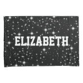 Housse D'oreillers Étoiles scintillantes sur noir avec nom (devant-Droit)