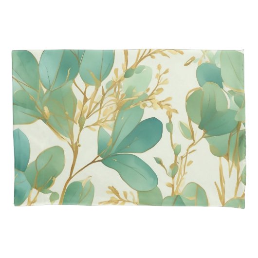 Housse D'oreillers Eucalyptus Feuille Green et Gold Design (devant)
