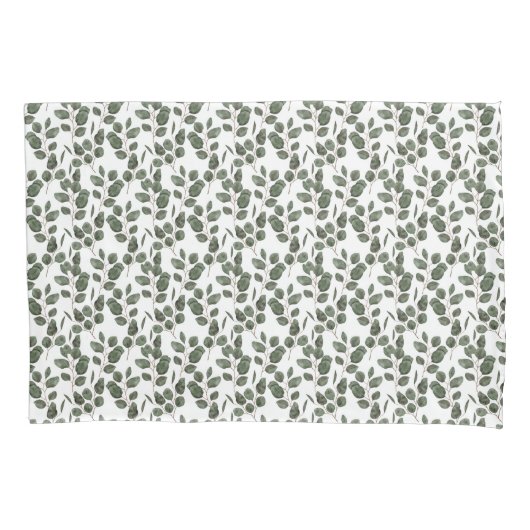 Housse D'oreillers Eucalyptus Verdure Botanique Vert Blanc Tendance  (devant-gauche)