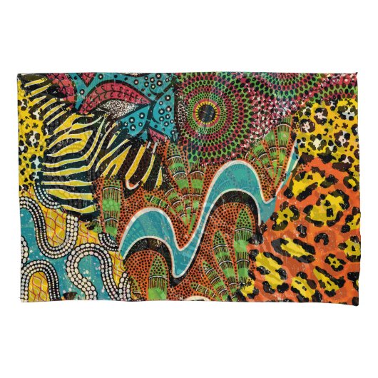 Housse D'oreillers Fabric africain : Patchwork d'animaux sauvages. (devant)