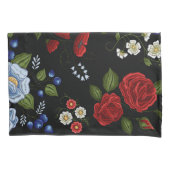 Housse D'oreillers Faux Fleurs Brodées Rouge & Bleu (devant-gauche)