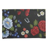 Housse D'oreillers Faux Fleurs Brodées Rouge & Bleu (devant-Droit)