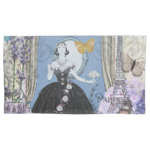 Housse D'oreillers Femme élégante bleue Robe florale Chic
