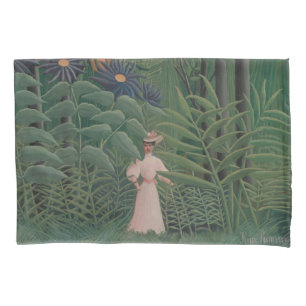 Housse D'oreillers Femme marchant dans une forêt exotique, Henri Rous