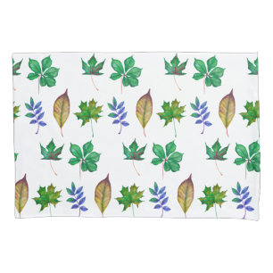 Housse D'oreillers Feuilles d'aquarelle vert et bleu