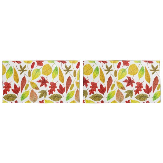 Housse D'oreillers Feuilles d'automne blanc (devant-Set)