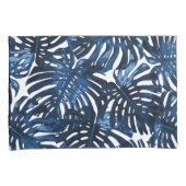 Housse D'oreillers Feuilles de la jungle blanche bleue de la Marine t (devant-Droit)