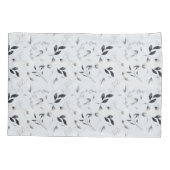 Housse D'oreillers Feuilles floraux gris argenté noir blanc (Dos-gauche)