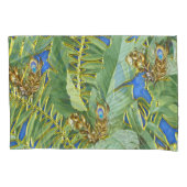 Housse D'oreillers Feuilles Golden Peacock sur Cerulean Blue (devant)