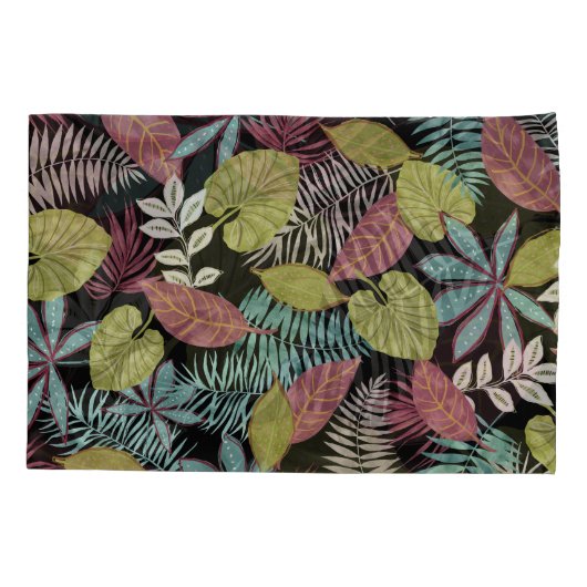 Housse D'oreillers Feuilles sombres tropicaux : Motif textile (Dos)