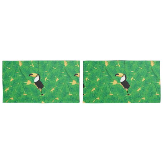 Housse D'oreillers Feuilles toucans et bananes (devant-Set)
