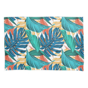 Housse D'oreillers Feuilles tropicaux colorés, design motif exotique,