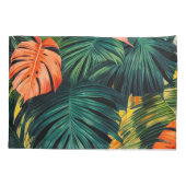 Housse D'oreillers Feuilles tropicaux colorés et fleurs d'Hibiscus | (Dos-gauche)