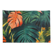 Housse D'oreillers Feuilles tropicaux colorés et fleurs d'Hibiscus | (Dos-Droit)