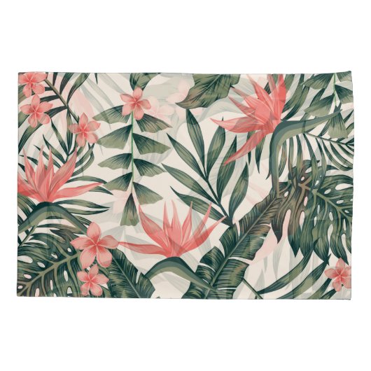 Housse D'oreillers Feuilles tropicaux, papier peint joyeux sur la pla (Dos)