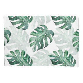 Housse D'oreillers Feuilles tropicaux verts, motif aquarelle
