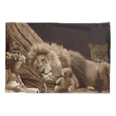 Housse D'oreillers Fille avec le lion et l'ours en peluche (Dos)