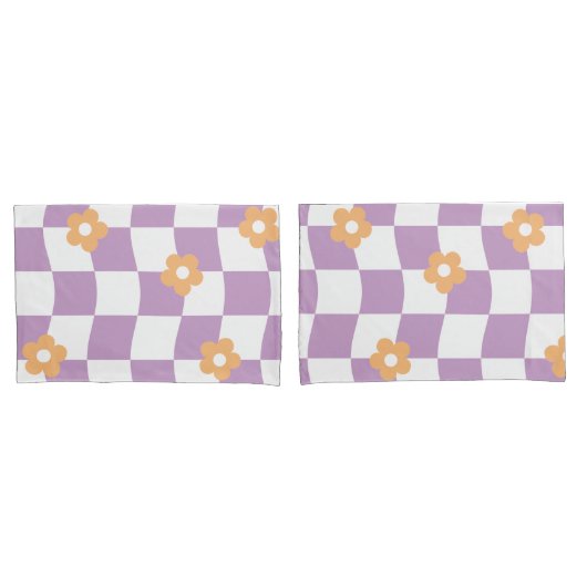 Housse D'oreillers Fille violet blanc damier motif floral (devant-Set)