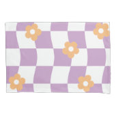 Housse D'oreillers Fille violet blanc damier motif floral (devant-gauche)