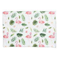 Flamant rose aquarelle et Motif tropical vert