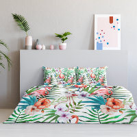 Flamant rose du Paradis tropical Fleurs Feuilles