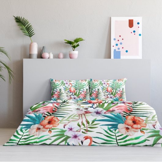 Housse D'oreillers Flamant rose du Paradis tropical Fleurs Feuilles