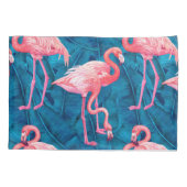 Housse D'oreillers Flamants roses sur feuilles de bananes bleues (Dos)