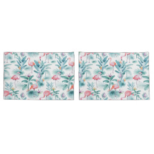 Housse D'oreillers Flamants roses tropicaux feuille motif