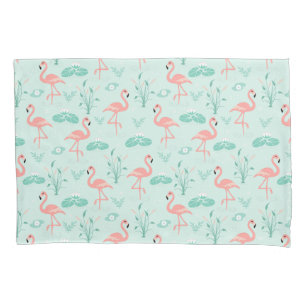 Housse D'oreillers Flamants roses vert tropical oiseaux tendance