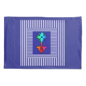 Housse D'oreillers Fleur arc-en-ciel au centre rayé bleu blanc (Dos)